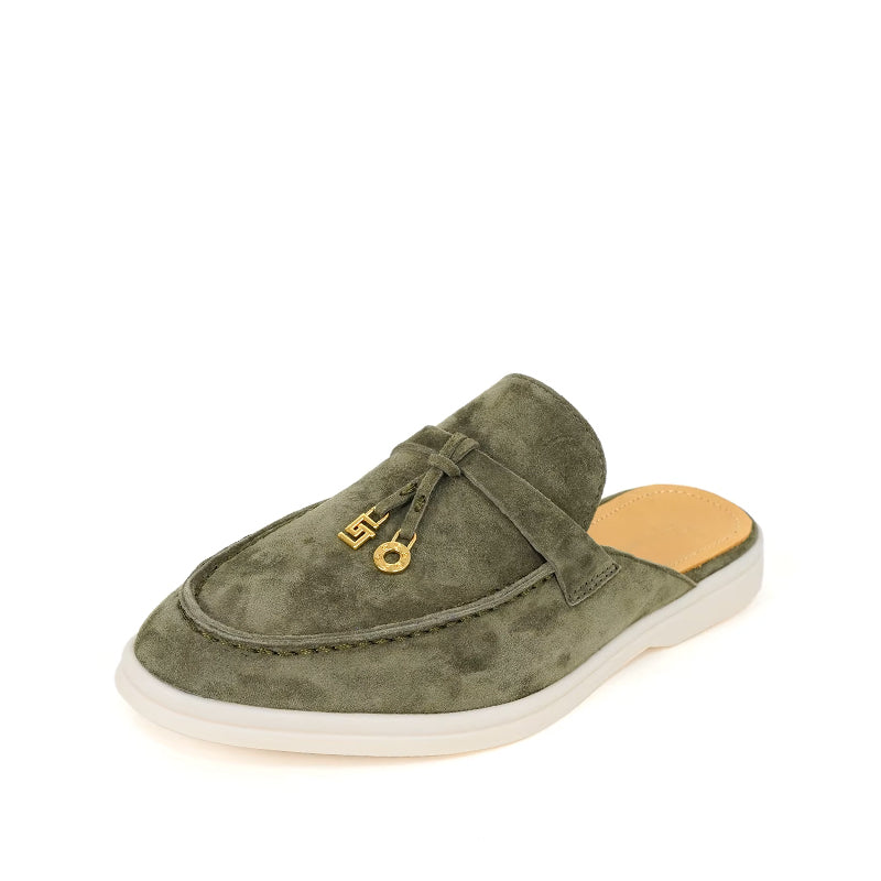 Mocassin Daim Femme Ouvert à Gland - Vert Sapin