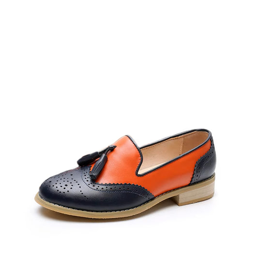 Mocassin Femme Cuir Bicolore à Pampilles