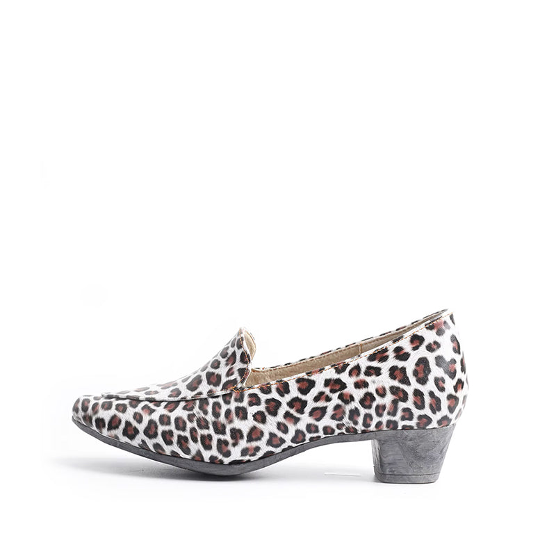 Mocassin Femme Talon 3 cm Imprimé Léopard - Motif Clair