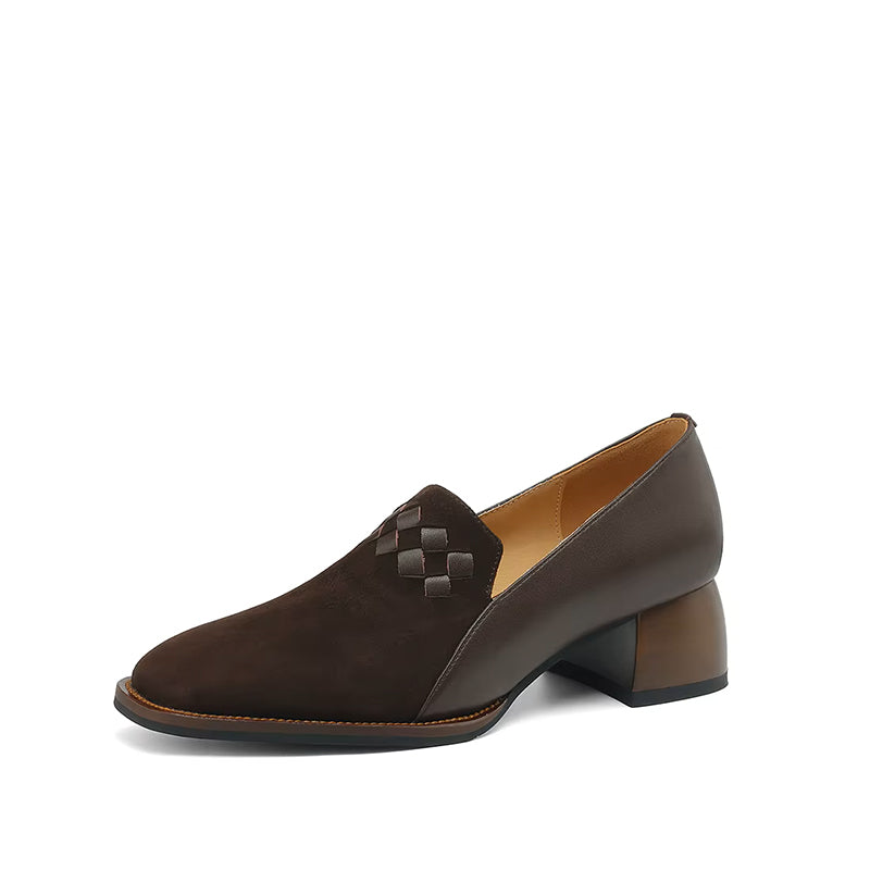Mocassin Femme Talon 4 cm Cuir et Daim - Marron