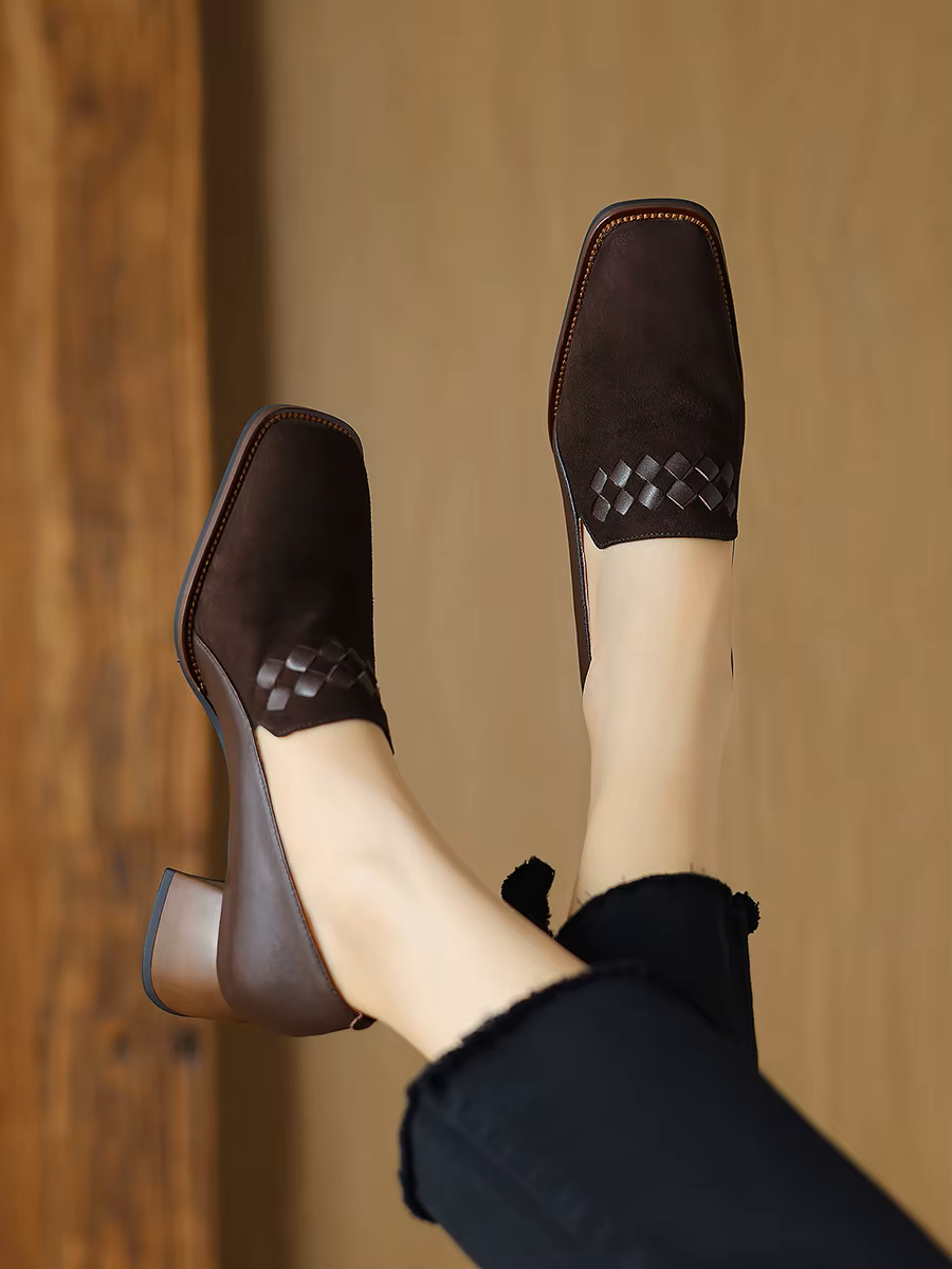 Mocassin Femme Talon cm Cuir et Daim Marron Mocenza