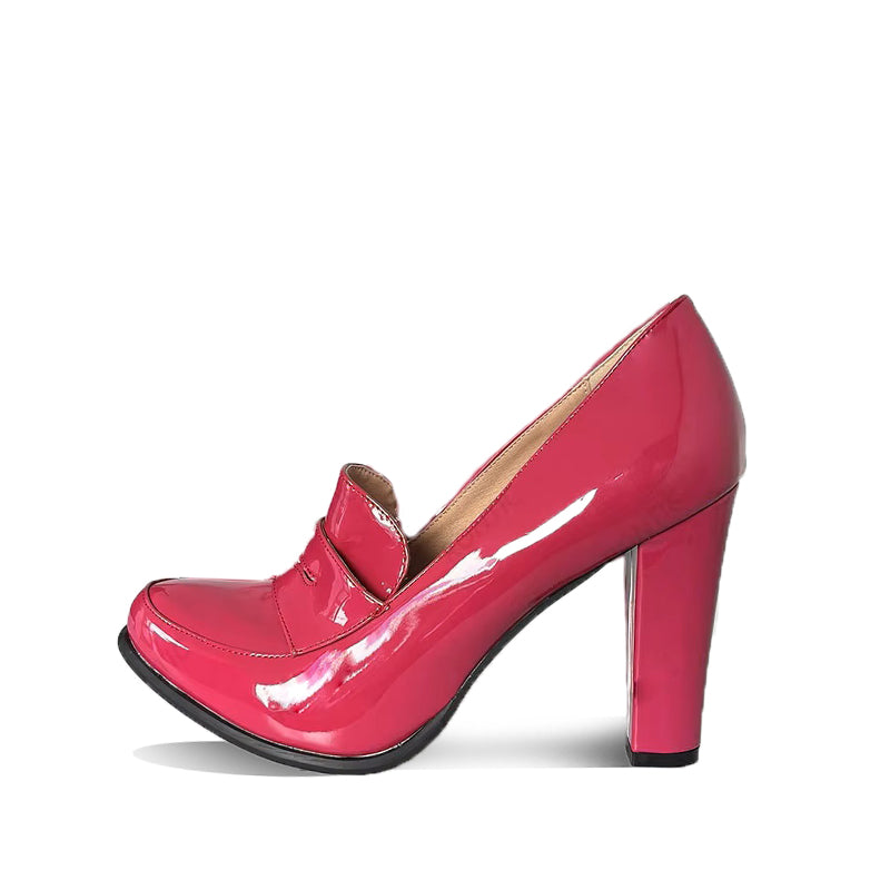 Mocassin Femme Talon Haut en Cuir Verni - Fuchsia