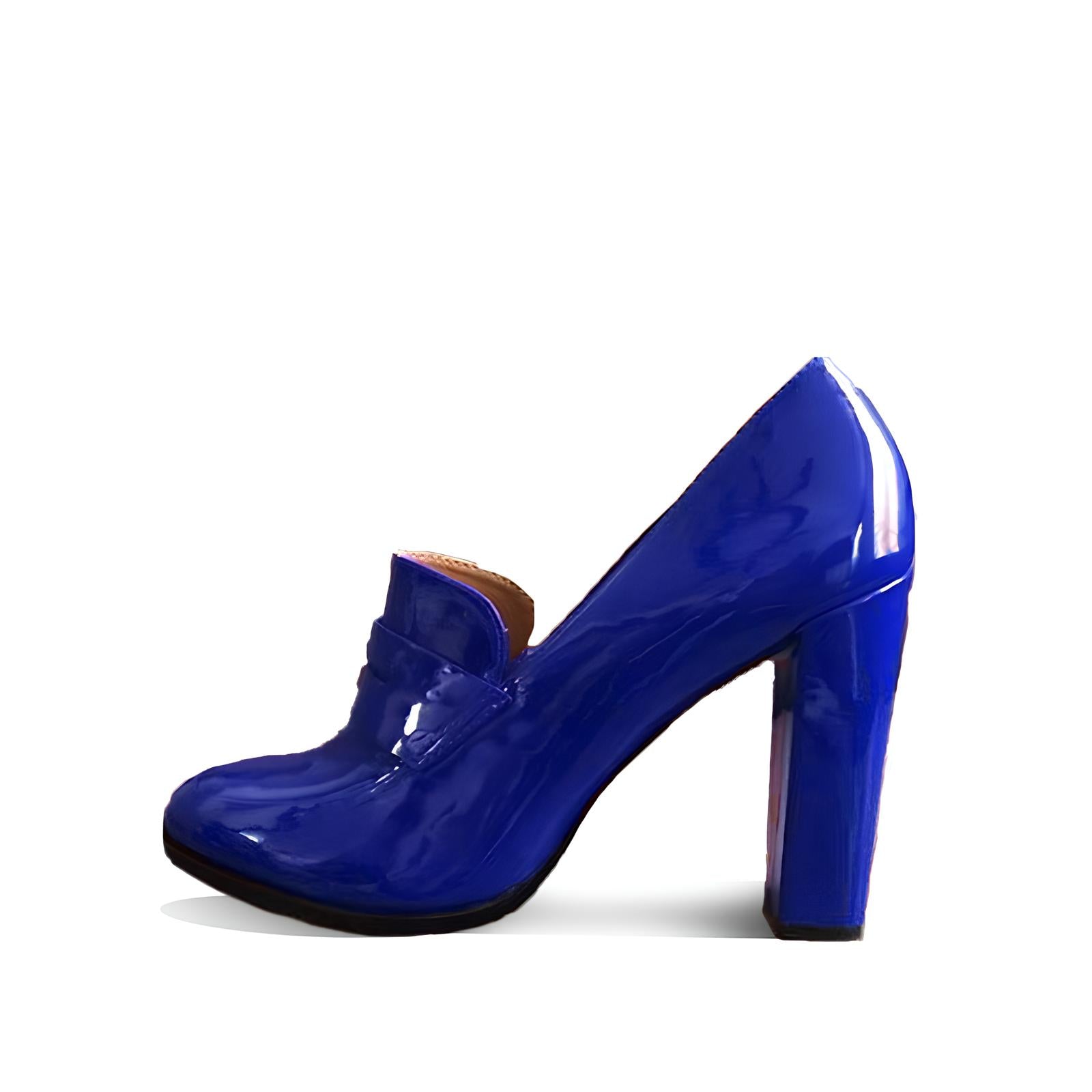 Mocassin Femme Talon Haut en Cuir Verni - Indigo
