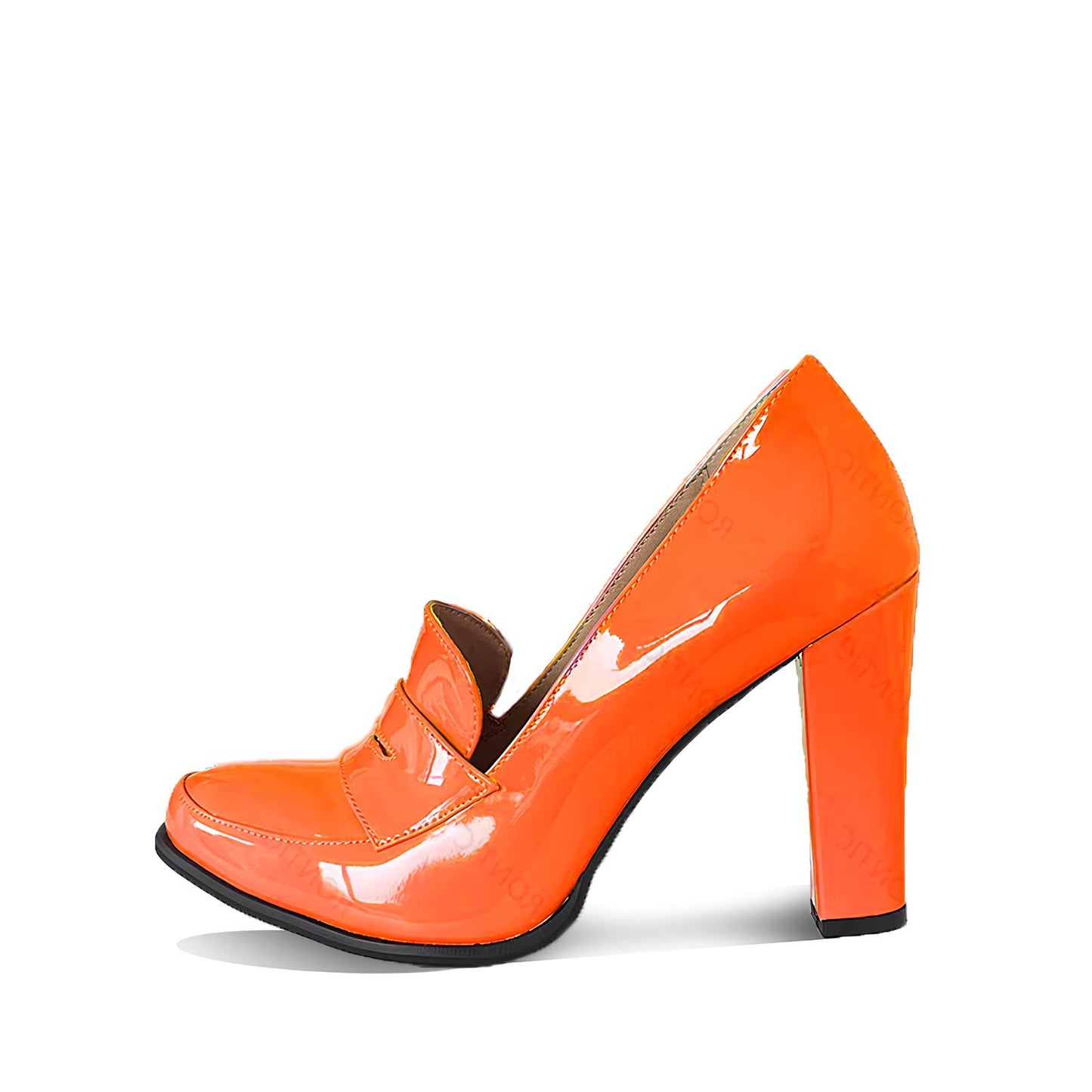 Mocassin Femme Talon Haut en Cuir Verni - Orange