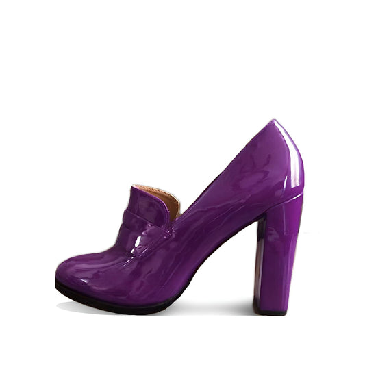 Mocassin Femme Talon Haut en Cuir Verni - Violet