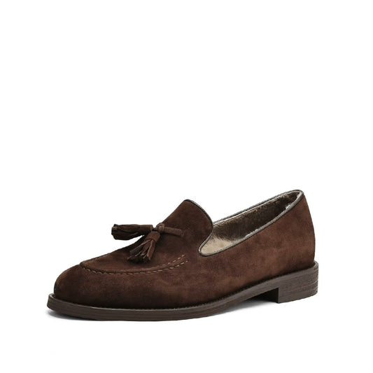 Mocassin Fourrure Femme à Gland - Marron