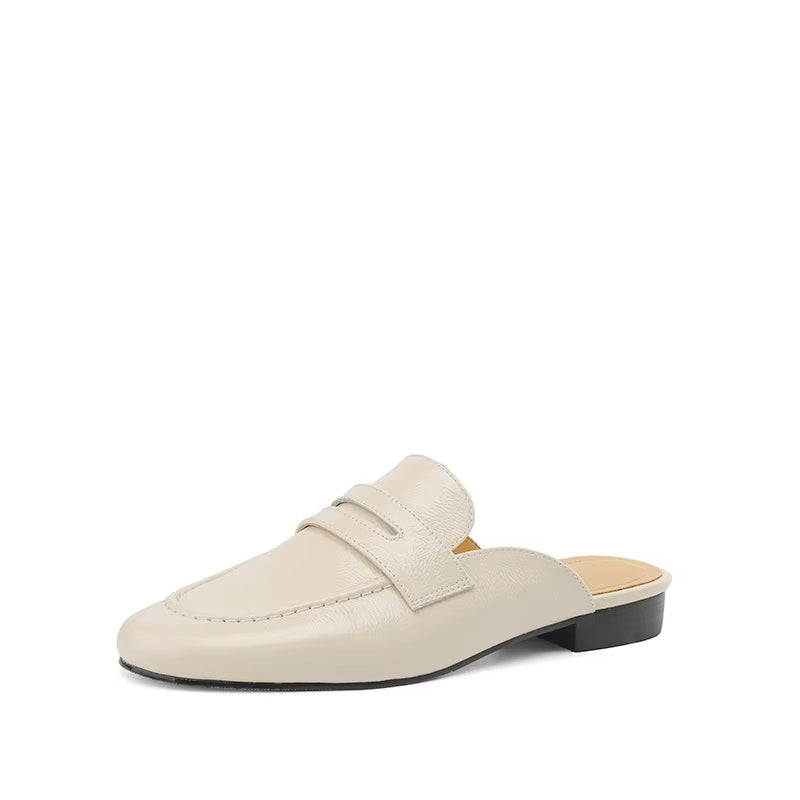 Mocassin Ouvert Femme en Cuir - Blanc Crème