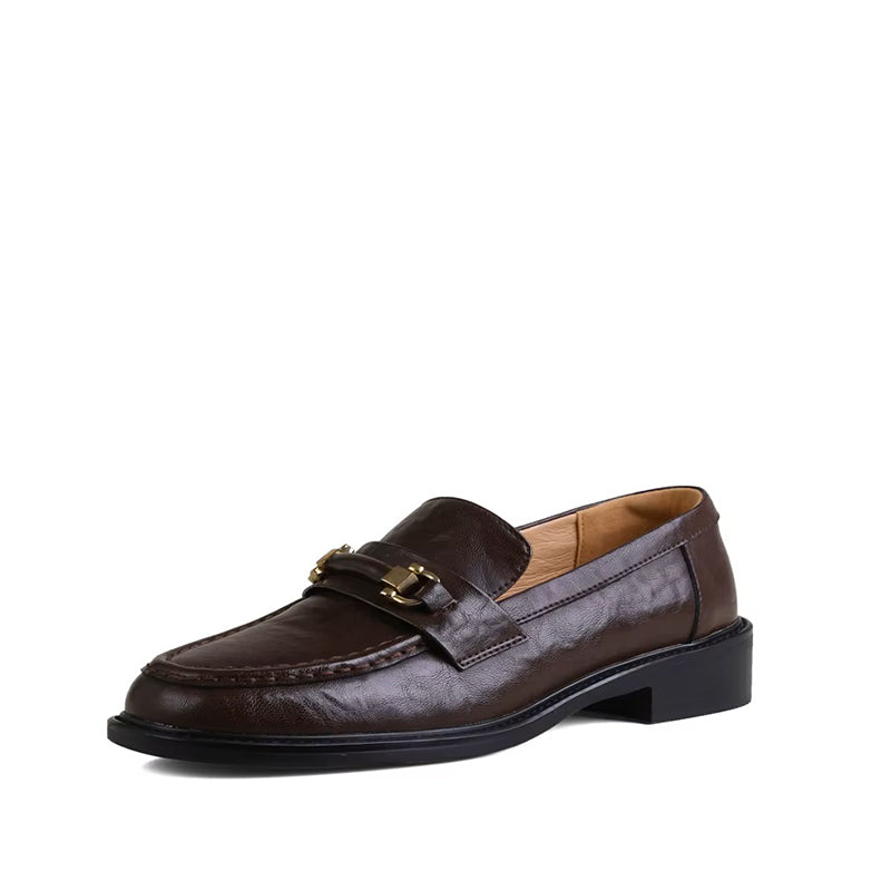 Mocassin Rétro Cuir à Talon 3 cm - Marron