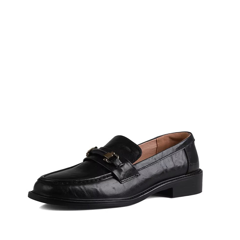 Mocassin Rétro Cuir à Talon 3 cm - Noir