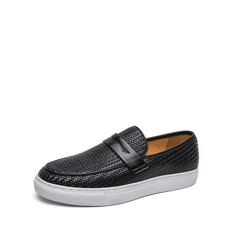 Mocassin Semelle Épaisse Homme en Cuir Tressé - Noir