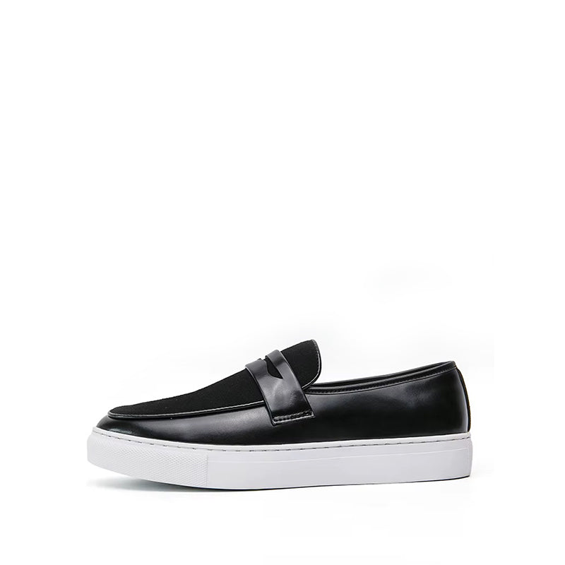 Mocassin Semelle Épaisse Homme en Cuir et Daim - Noir