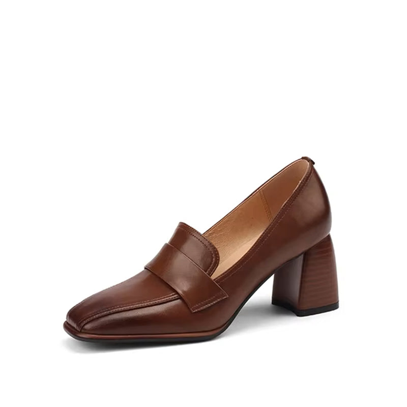 Mocassin Talon Carré Vintage - Marron