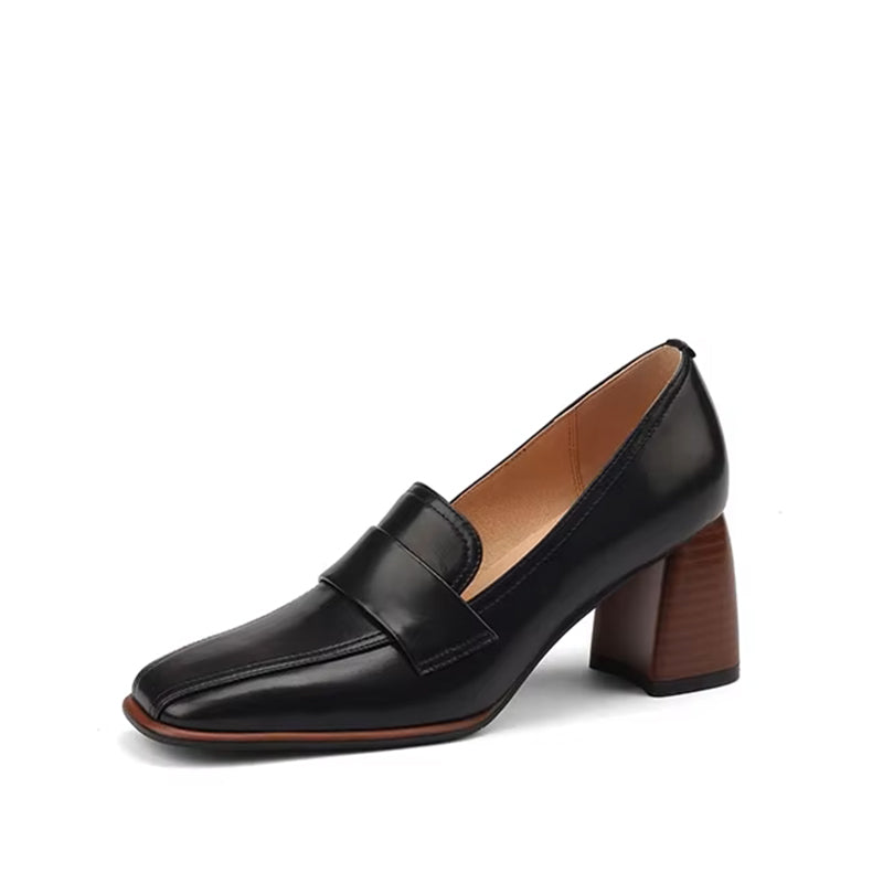 Mocassin Talon Carré Vintage - Noir
