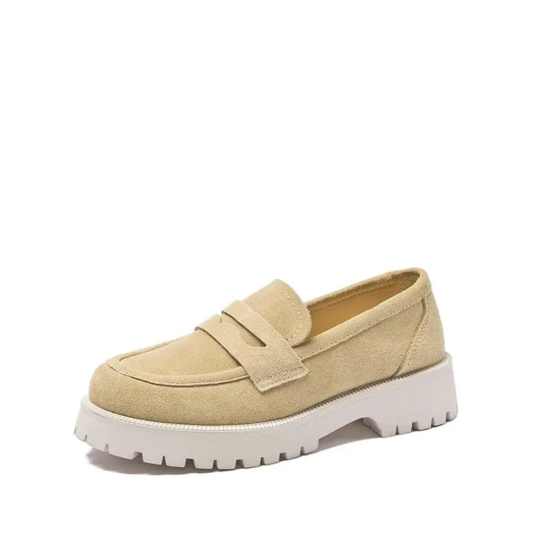 Mocassin Femme Compensé Rétro Daim - Beige