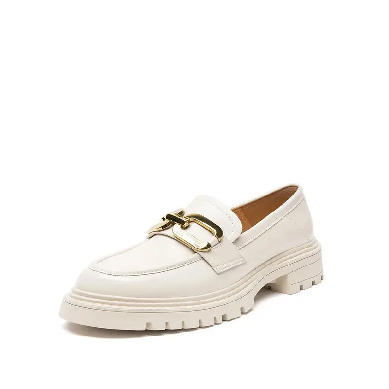Mocassin Femme Compensé Rétro Cuir - Blanc