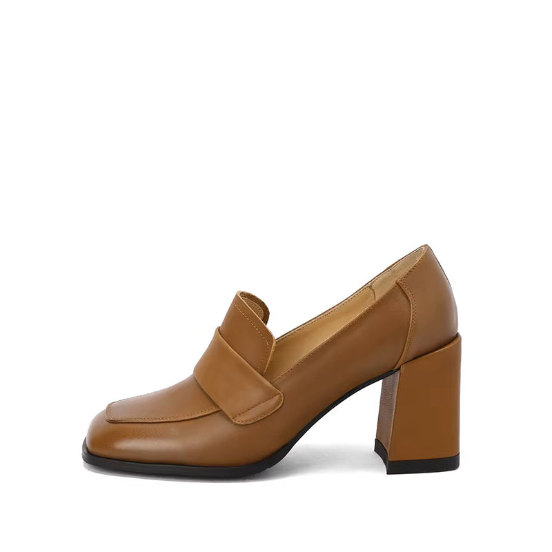 Mocassin Vintage à Talon 7 cm en Cuir - Camel