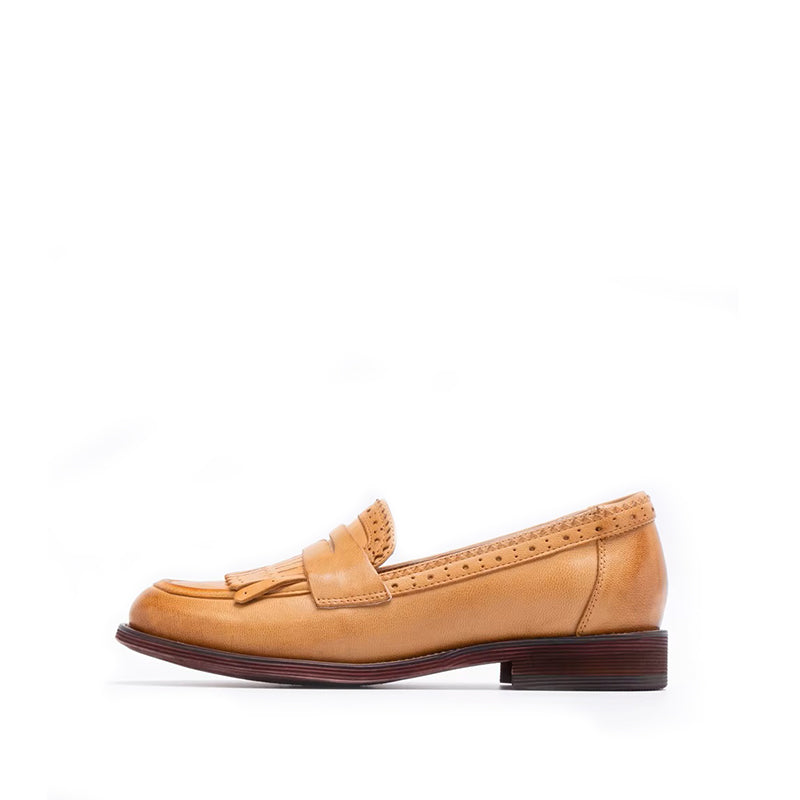 Mocassin à Franges en Cuir pour Femme - Beige