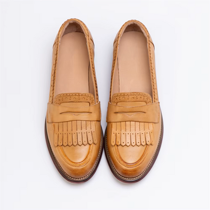 Chaussure Frange Femme en Cuir Beige