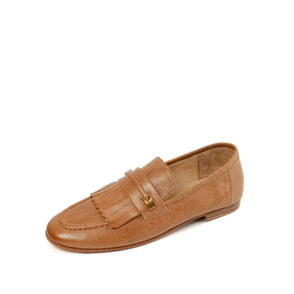 Mocassin à Franges en Cuir pour Femme - Camel