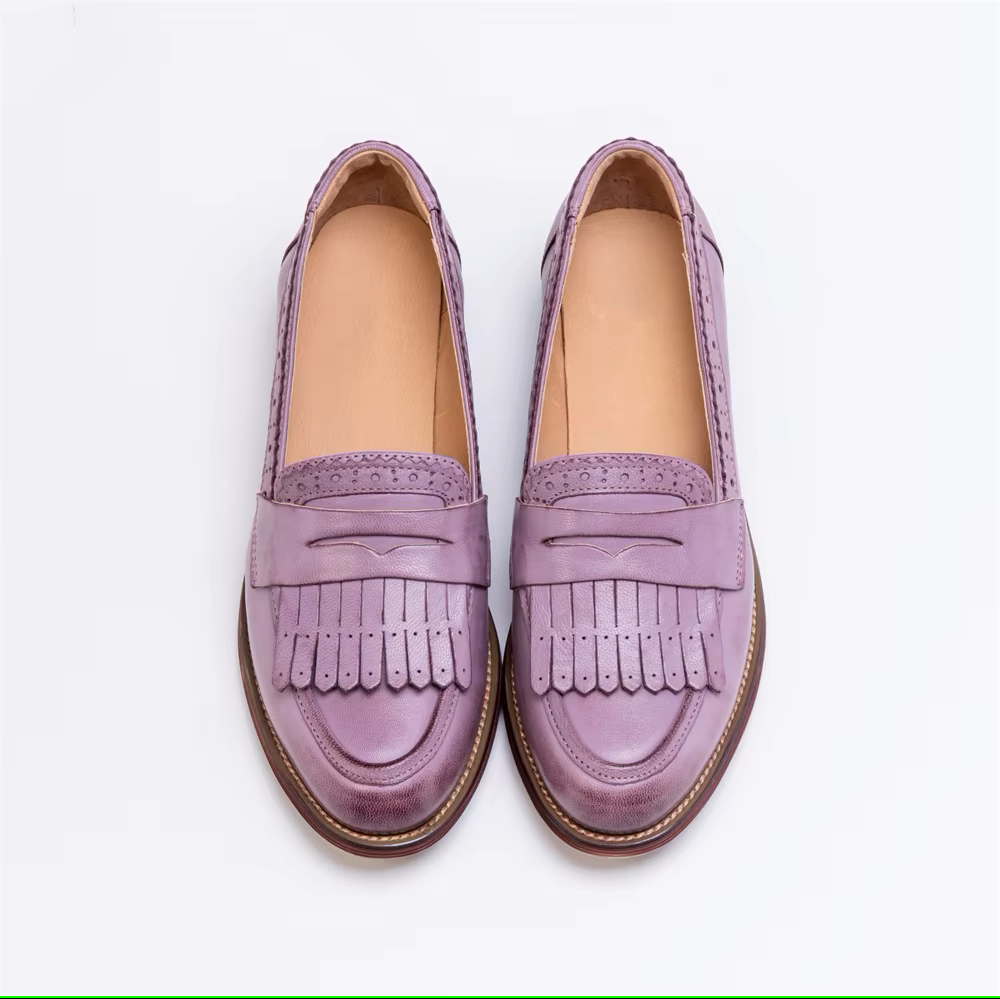 Chaussures Femme à Frange en Cuir Lavande