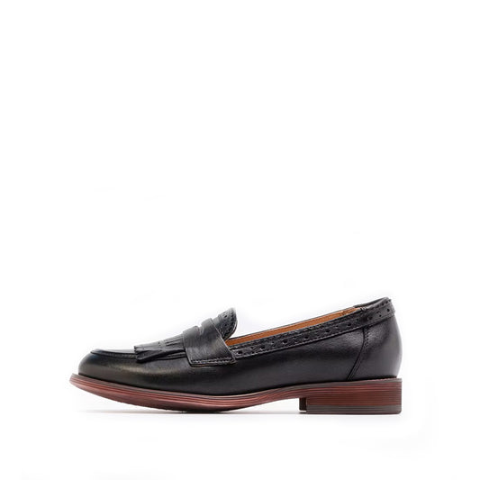 Mocassin à Franges en Cuir pour Femme - Noir
