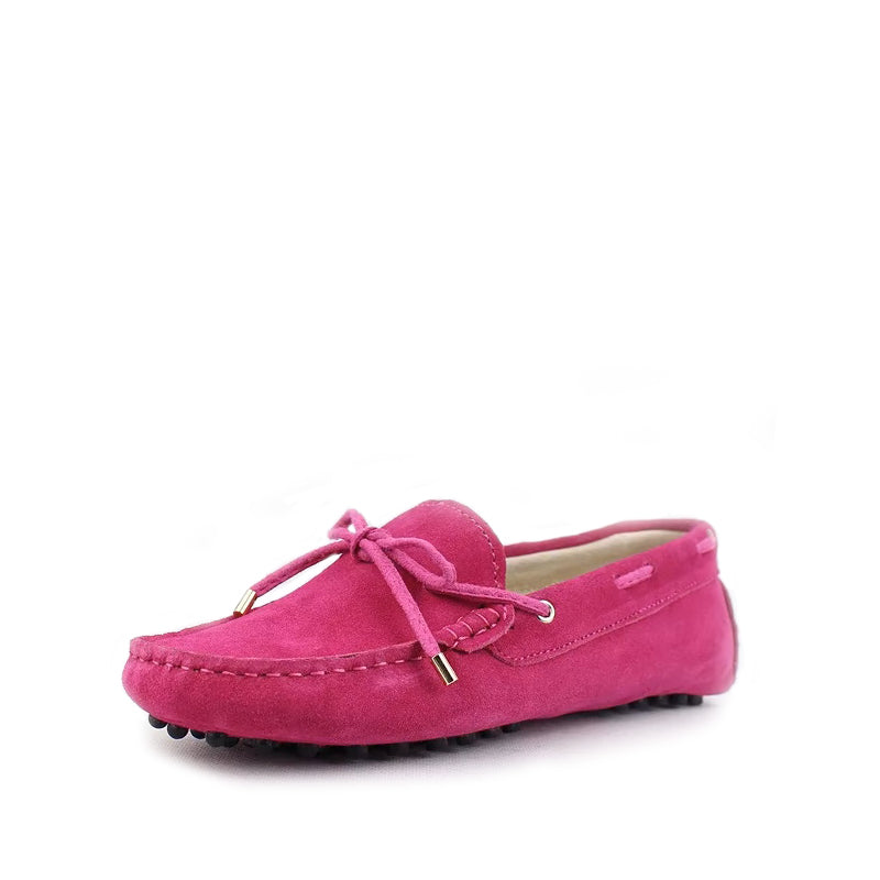 Mocassin à Lacets Femme Cuir et Daim - Fuchsia