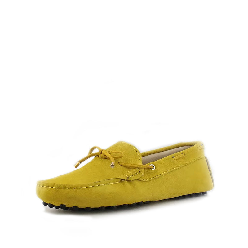 Mocassin à Lacets Femme Cuir et Daim - Jaune