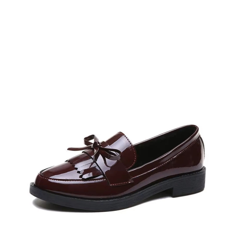 Mocassin à Lacets Femme Franges et Cuir Verni - Bordeaux
