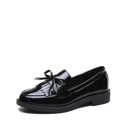Mocassin à Lacets Femme Frange et Cuir Verni - Noir