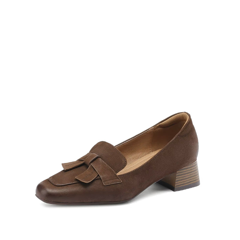 Mocassin à Talon avec Noeud en Cuir - Marron