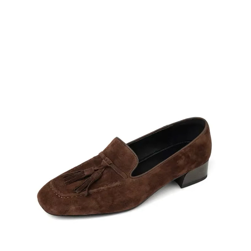 Mocassin à Talon avec Pampille en Daim - Marron