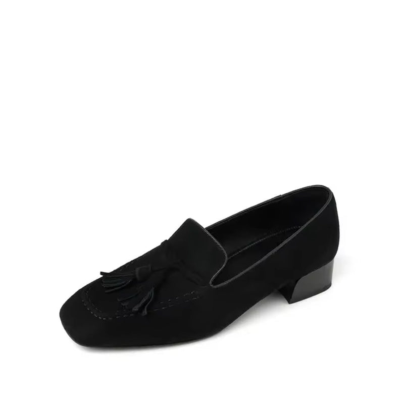 Mocassin à Talon avec Pampille en Daim - Noir