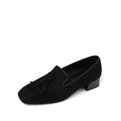 Mocassin à Talon avec Pampille en Daim - Noir