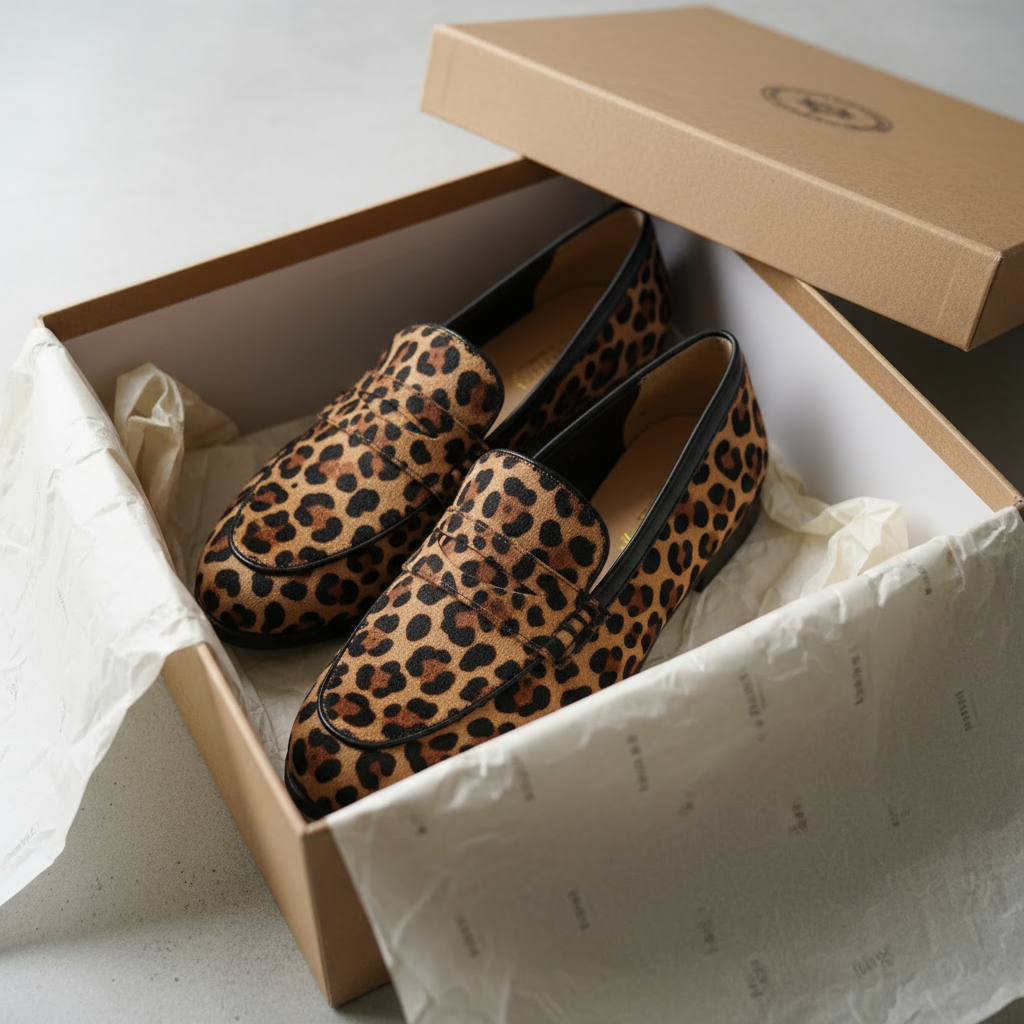 Mocassin en Cuir Imprimé Léopard – Femme