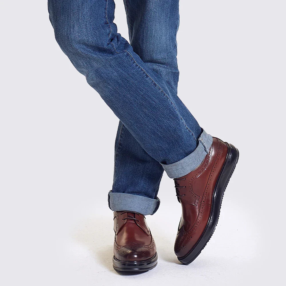 Derby Brogue Homme Cuir Brun Patiné – Heritage