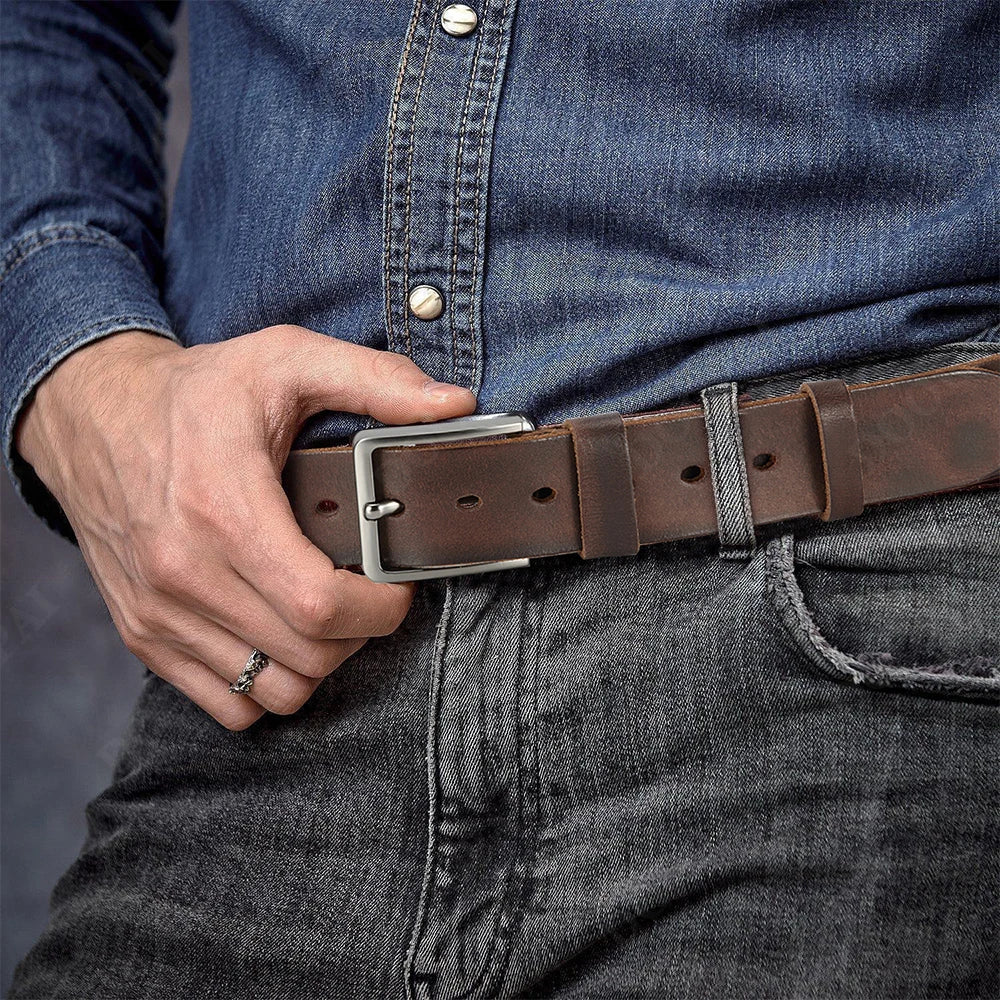 Ceinture Cuir Véritable avec Boucle Métal