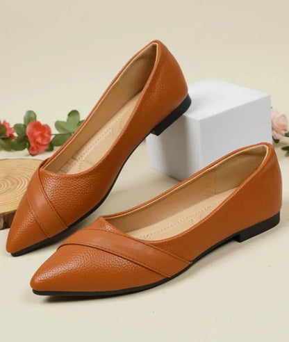 Mocassin Ballerine en Effet vernis Marron Caramel – Femme