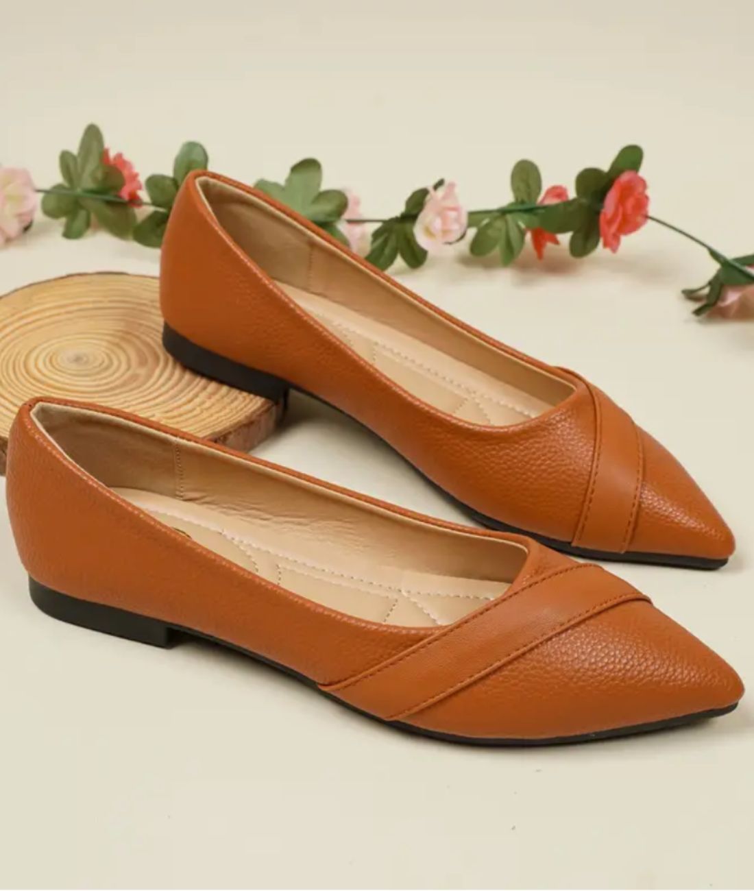 Mocassin Ballerine en Effet vernis Marron Caramel – Femme