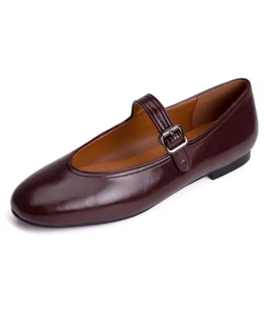 Mocassin Ballerine à Talon en Effet vernis Rouge Violacé – Femme