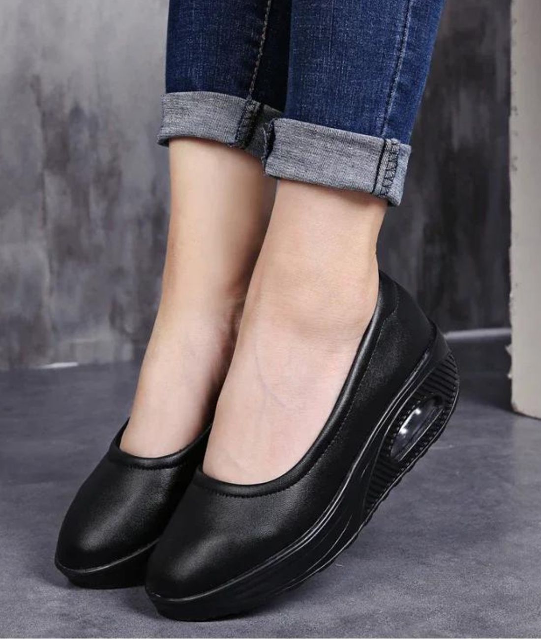 Mocassin Ballerine en Effet vernis Noir Brillant – Femme