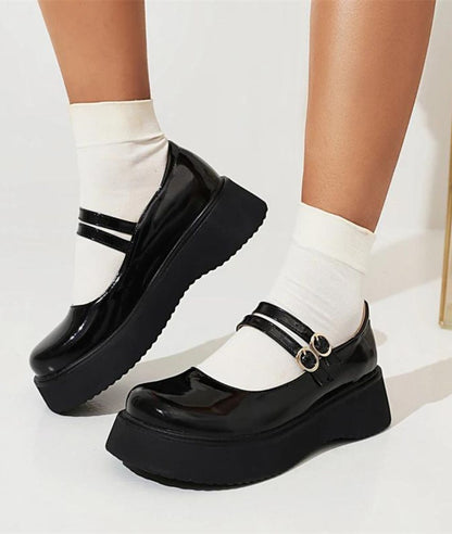 Mocassin Ballerine en Effet vernis Noir Profond – Femme