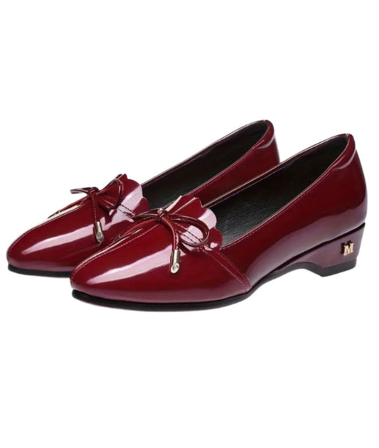 Mocassin Ballerine en Effet vernis Rouge Bordeaux – Femme