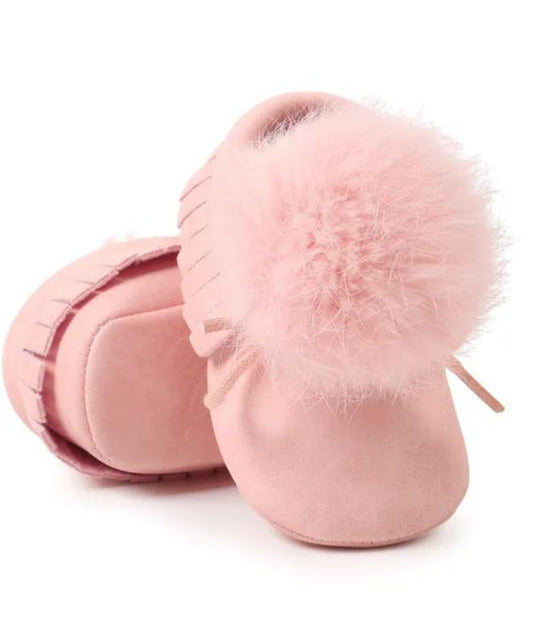 Mocassin en Daim Rose Pastel – Bébé Fille