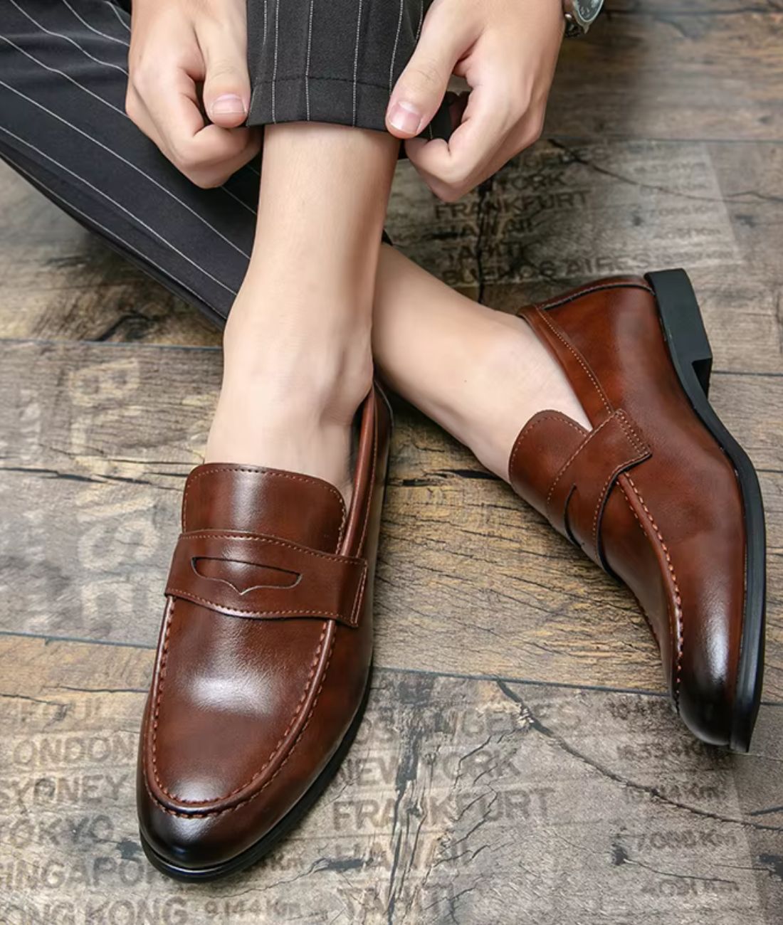 Mocassin Effet cuir Homme Semelle Gomme