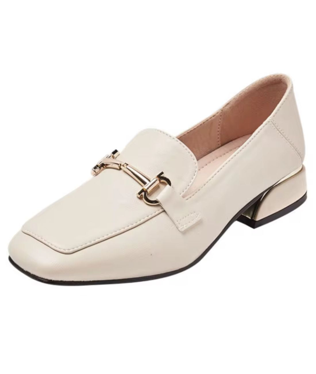 Mocassin Mary Jane en Effet vernis Beige Clair – Femme