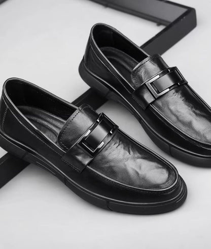 Mocassins en Effet cuir Noir À Semelle Épaisse Et Fermoir