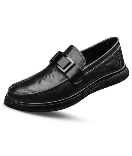 Mocassins en Effet cuir Noir À Semelle Épaisse Et Fermoir