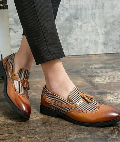 Mocassins À Gland À Carreaux Marron Et Blanc Pour Homme