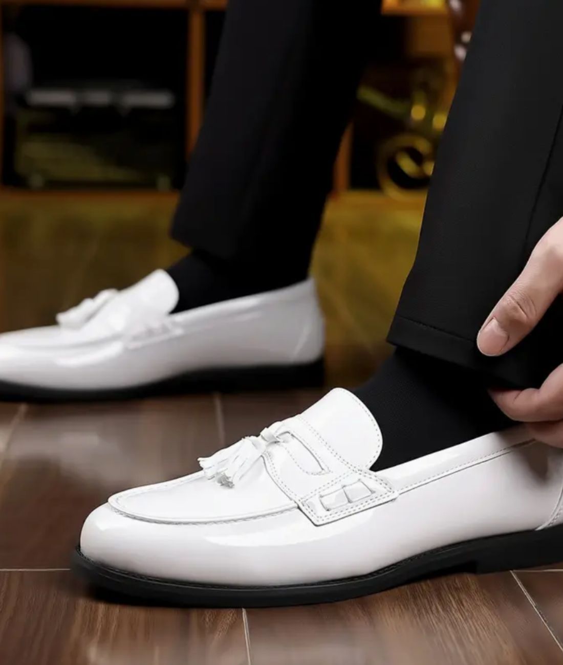 Mocassin à Gland en Effet vernis Blanc – Homme