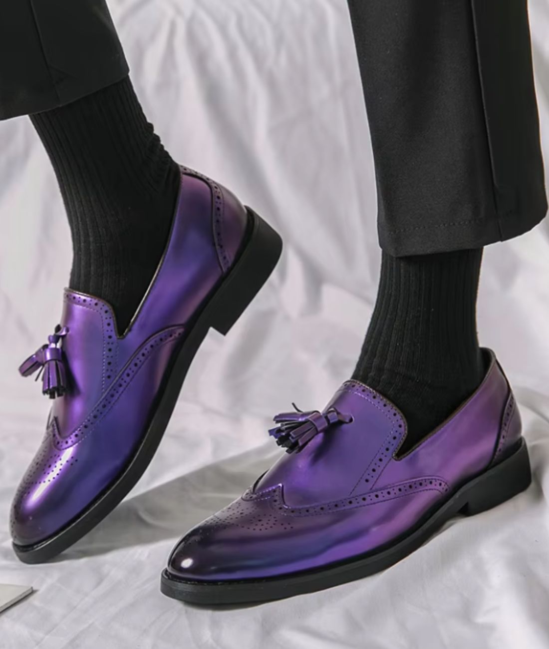 Mocassins À Gland Violet Métallique Pour Hommes